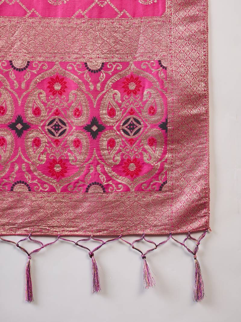 pink Banarasi Dola Cotton Saree with Blouse