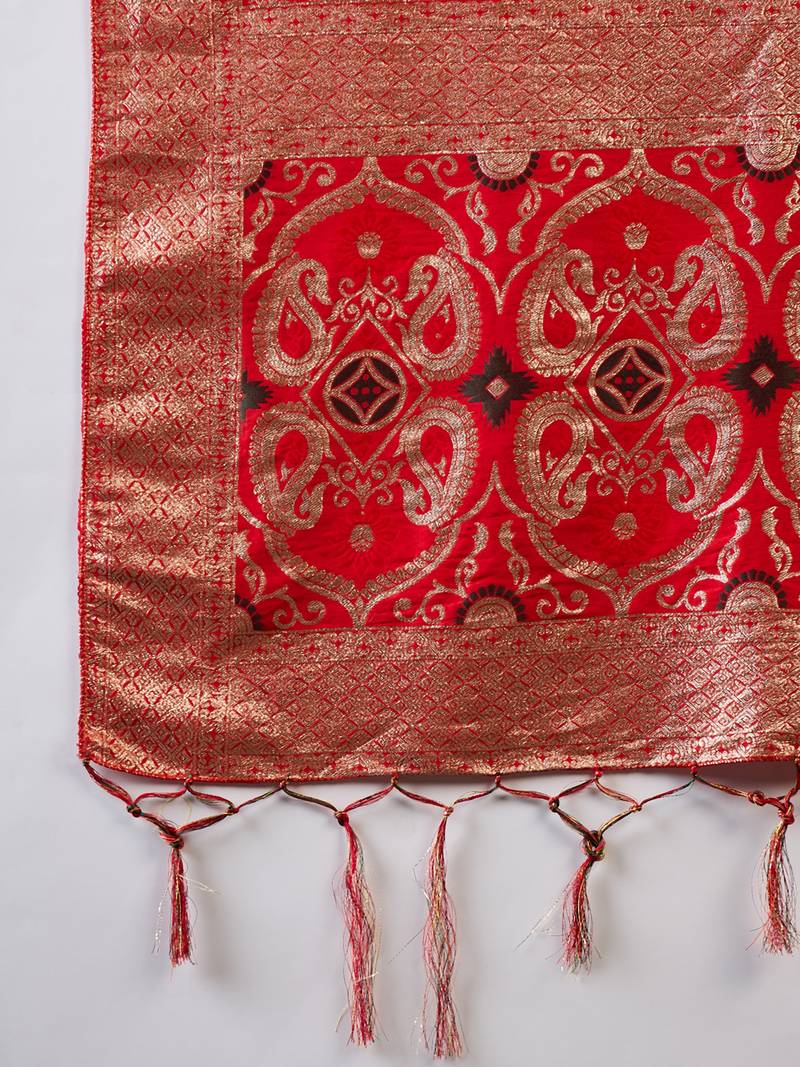 red Banarasi Dola Cotton Saree with Blouse