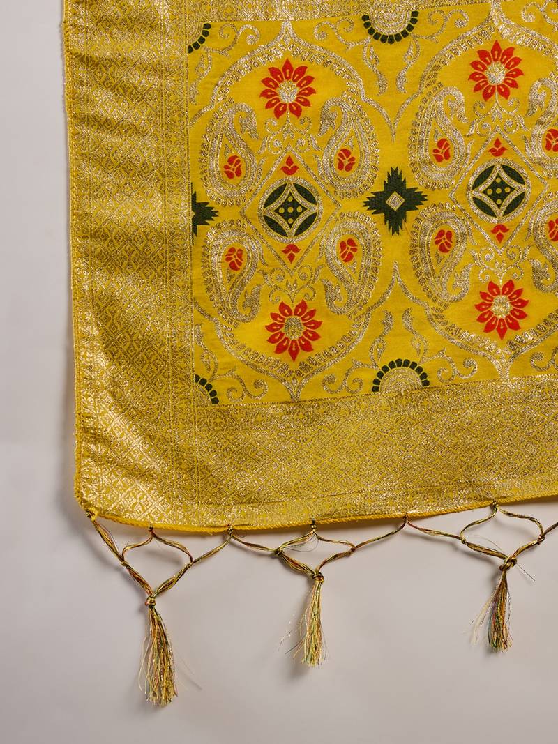 yellow Banarasi Dola Cotton Saree with Blouse