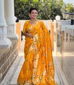 Yellow Floral Dolla silk blend Tassels Saree With Matching Blouse
