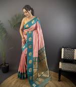 light pink silk blend butti zari weaving contrast weaving border banarasi saree