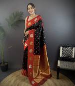 black silk blend butti zari weaving contrast weaving border banarasi saree