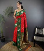 red silk blend butti zari weaving contrast weaving border banarasi saree