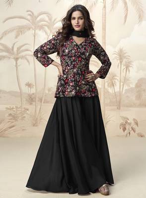 Black embroidered chinon palazzo salwar suit 1