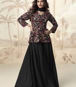Black embroidered chinon palazzo salwar suit