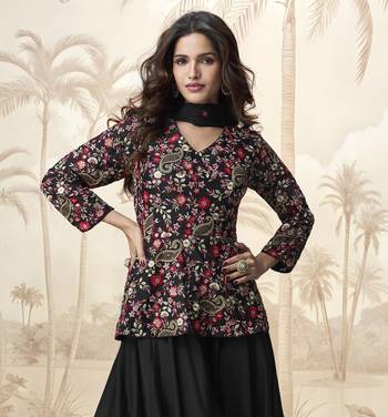 Black embroidered chinon palazzo salwar suit 2