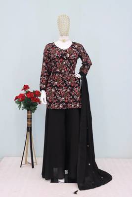 Black embroidered chinon palazzo salwar suit 3
