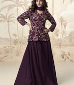 Purple embroidered chinon palazzo salwar suit