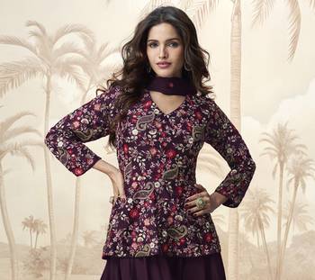 Purple embroidered chinon palazzo salwar suit 2