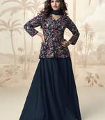 Blue embroidered chinon palazzo salwar suit