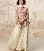 White embroidered chinon palazzo salwar suit