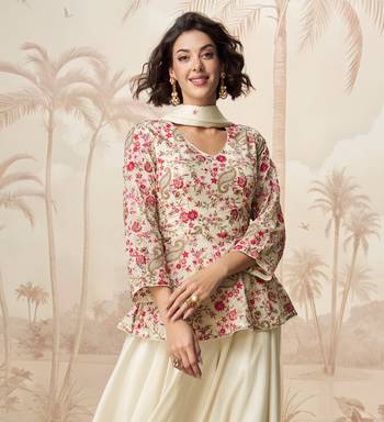 White embroidered chinon palazzo salwar suit 2