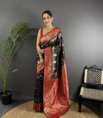 black silk blend butti zari weaving contrast weaving border banarasi saree