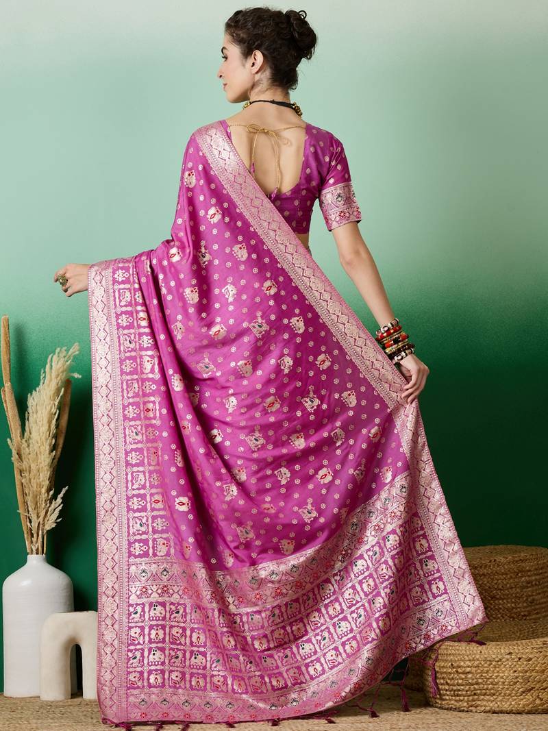 lavender Banarasi Dola Cotton Saree with Blouse