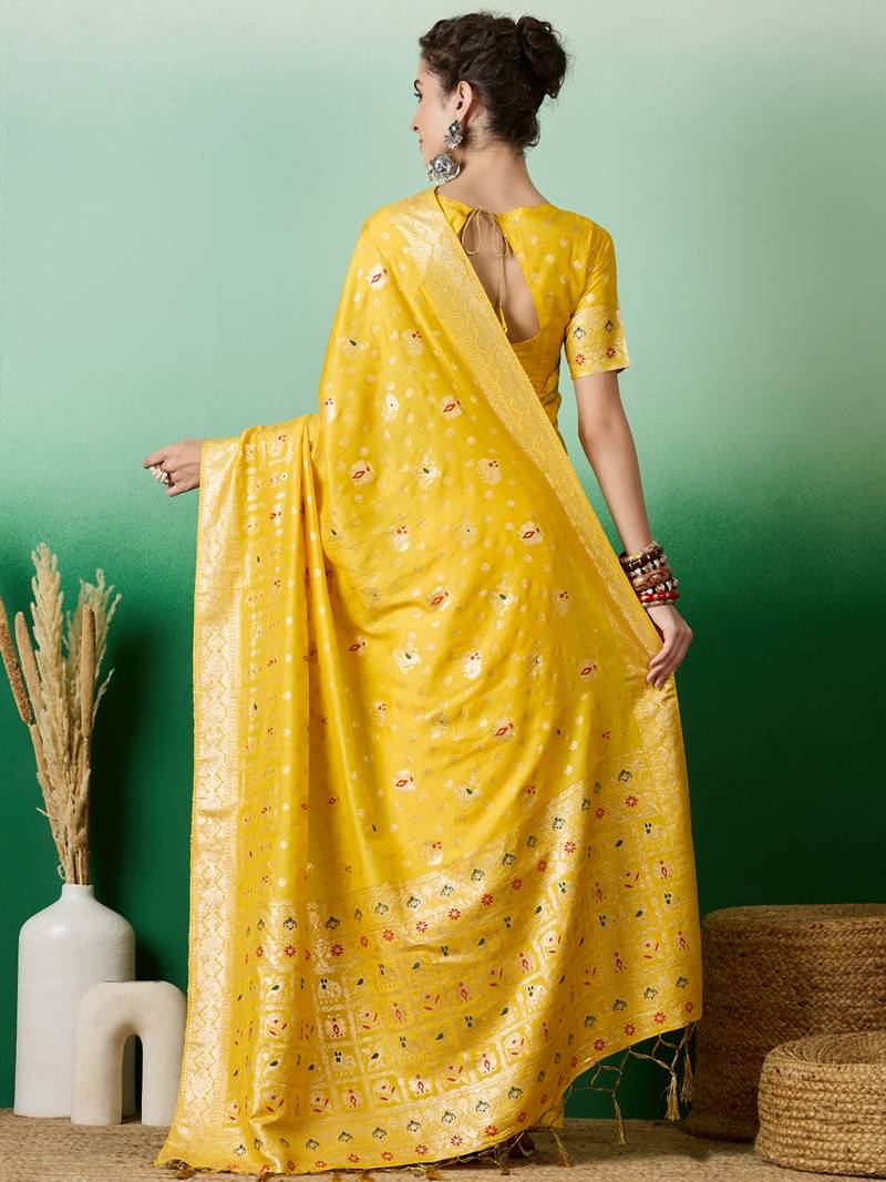 yellow Banarasi Dola Cotton Saree with Blouse