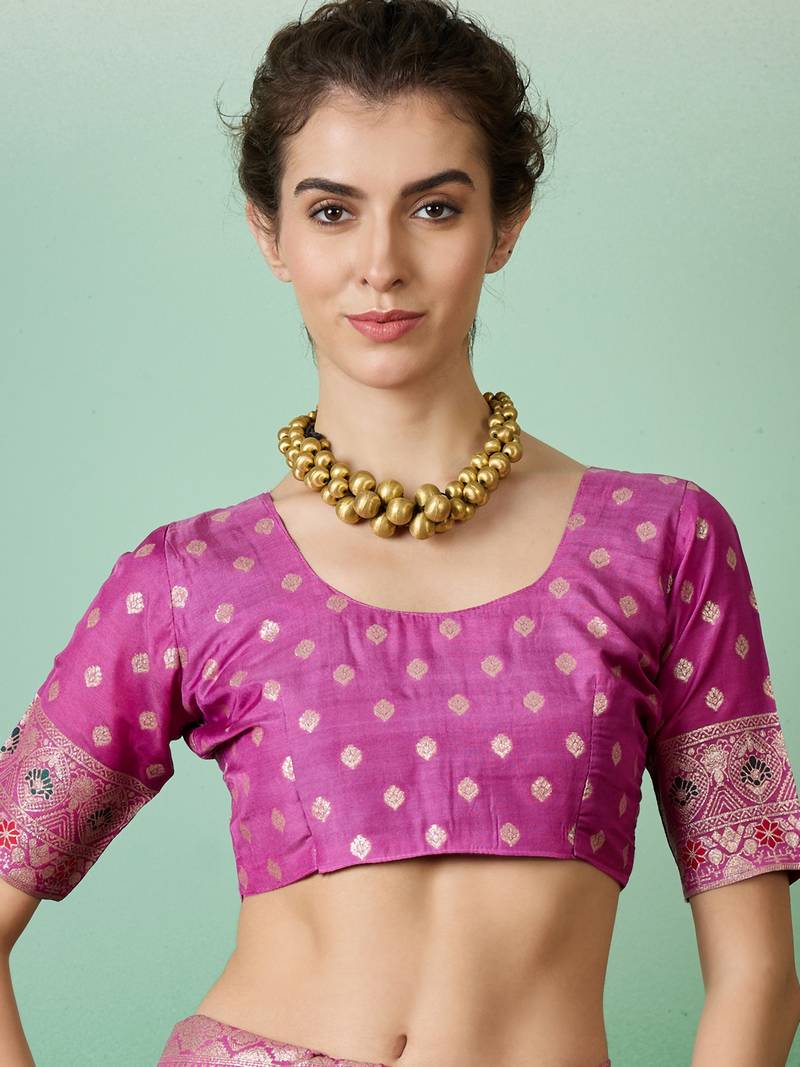 lavender Banarasi Dola Cotton Saree with Blouse