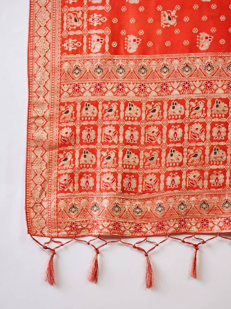 orange Banarasi Dola Cotton Saree with Blouse