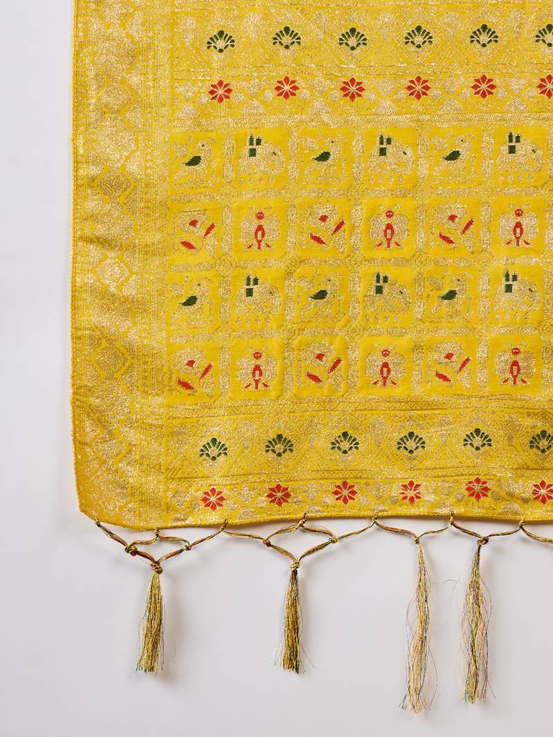 yellow Banarasi Dola Cotton Saree with Blouse