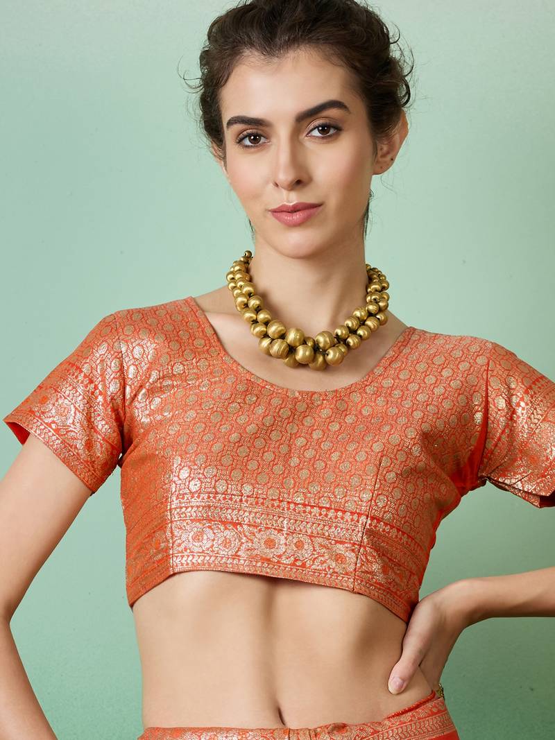 orange Banarasi Dola Cotton Saree with Blouse