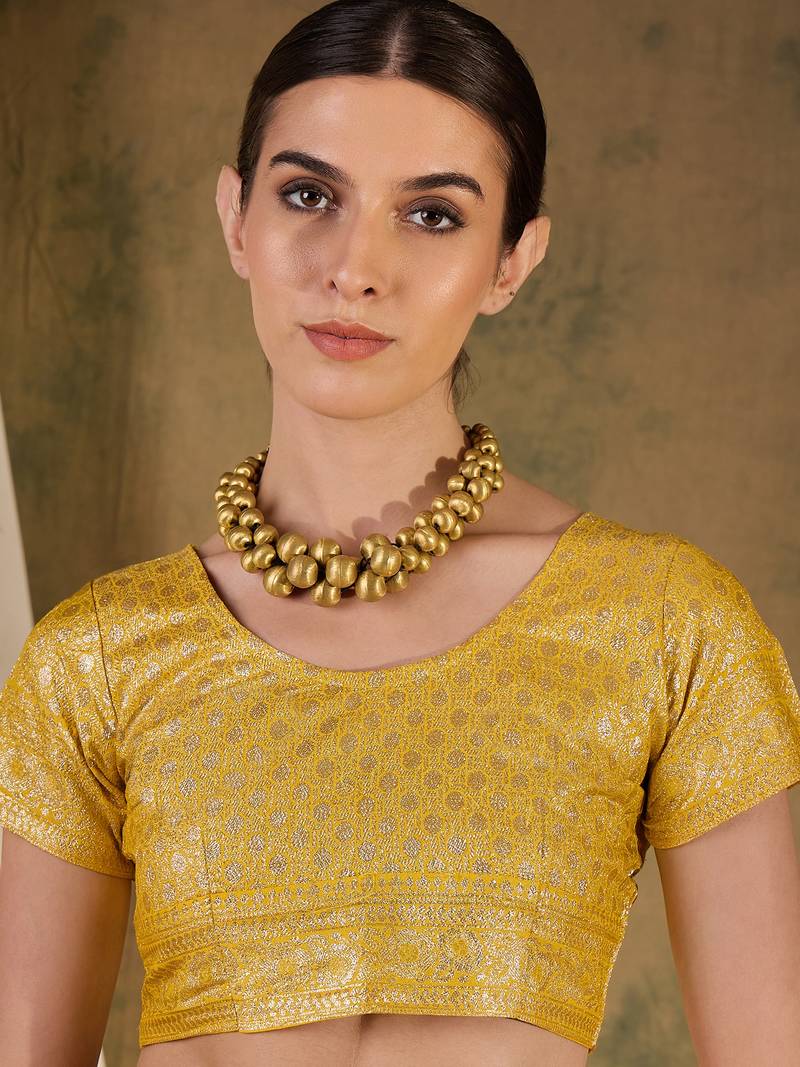 yellow Banarasi Dola Cotton Saree with Blouse