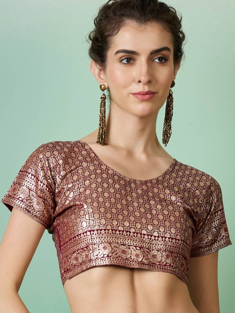 burgundy Banarasi Dola Cotton Saree with Blouse