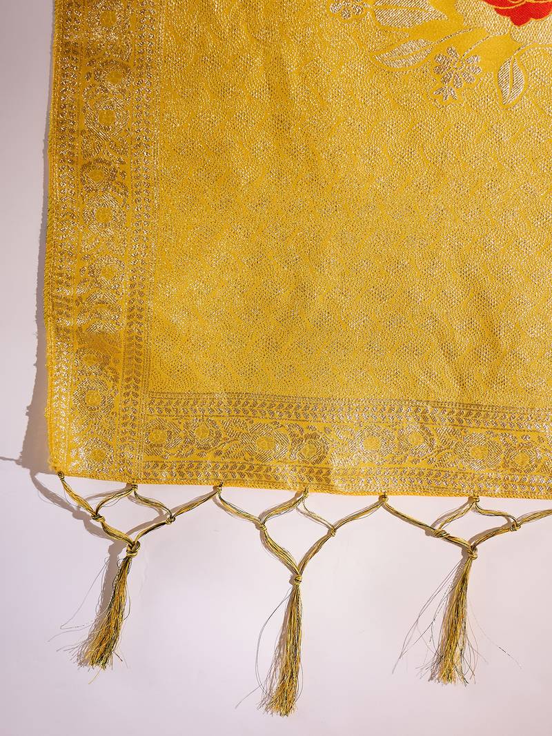 yellow Banarasi Dola Cotton Saree with Blouse