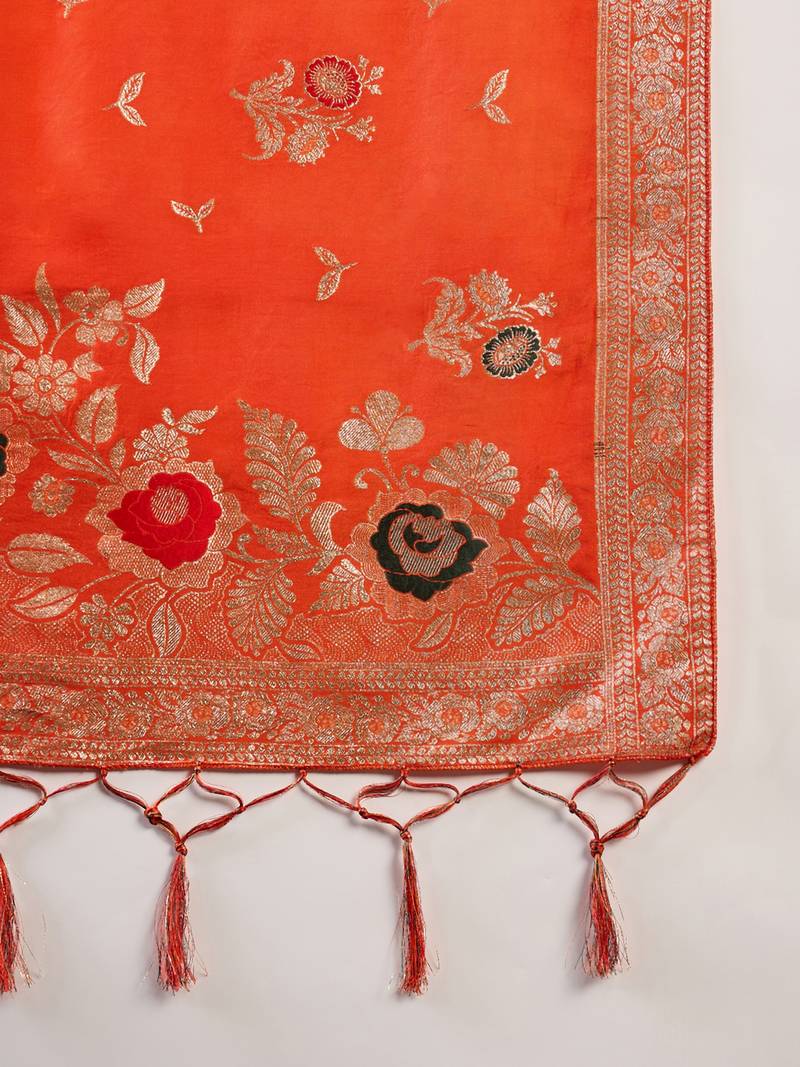 orange Banarasi Dola Cotton Saree with Blouse