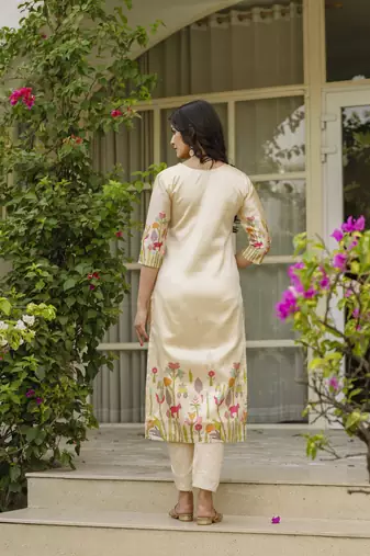 Women's Viscose Assam Silk Embroidered Straight Kurta with Pant And Dupatta Set