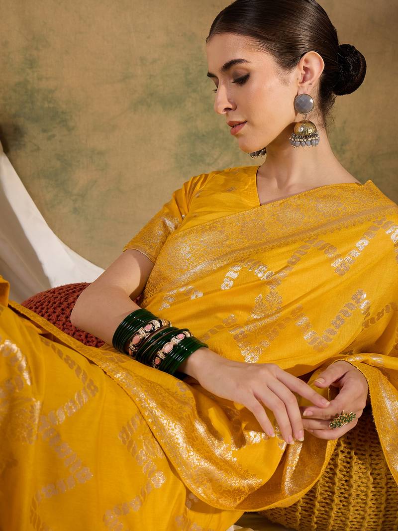 mustard Banarasi Dola Cotton Saree with Blouse