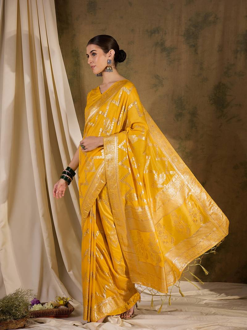mustard Banarasi Dola Cotton Saree with Blouse