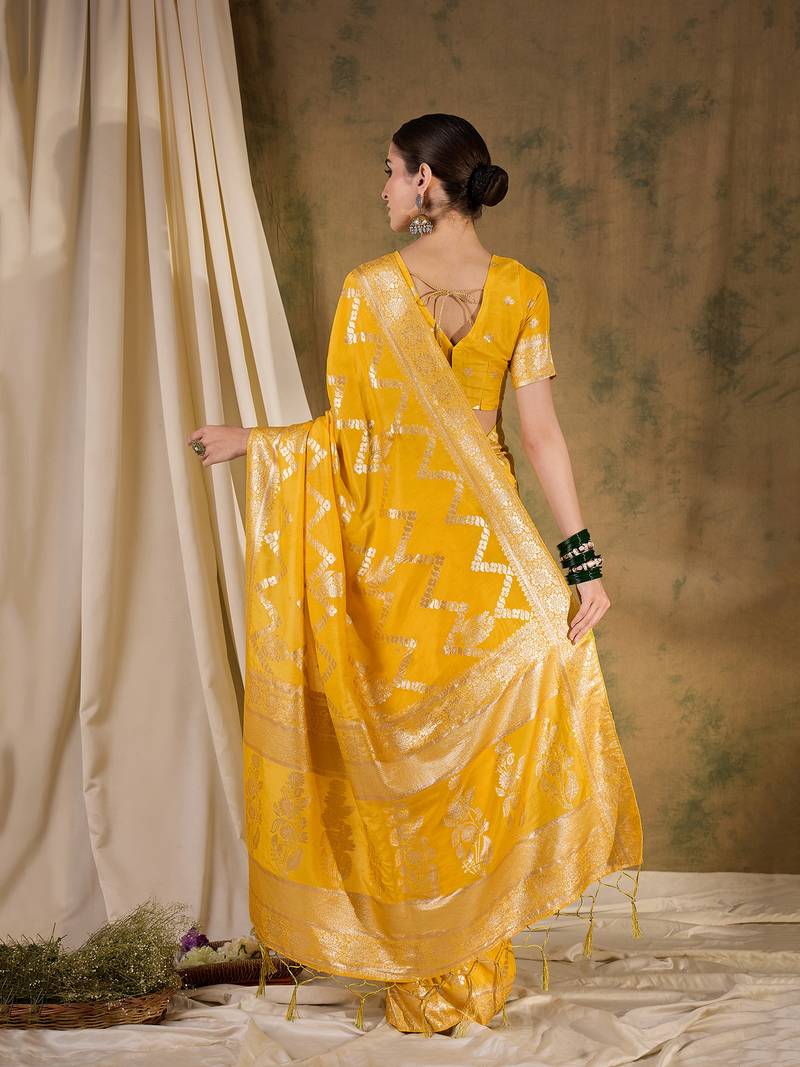 mustard Banarasi Dola Cotton Saree with Blouse