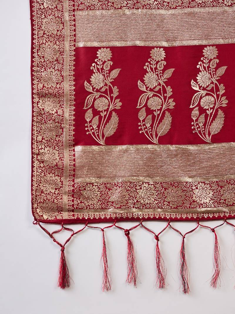 maroon Banarasi Dola Cotton Saree with Blouse