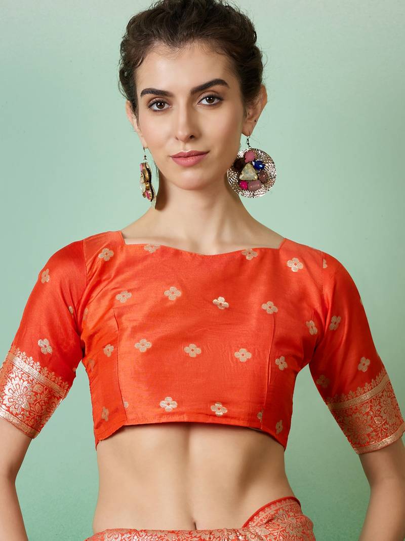 orange Banarasi Dola Cotton Saree with Blouse