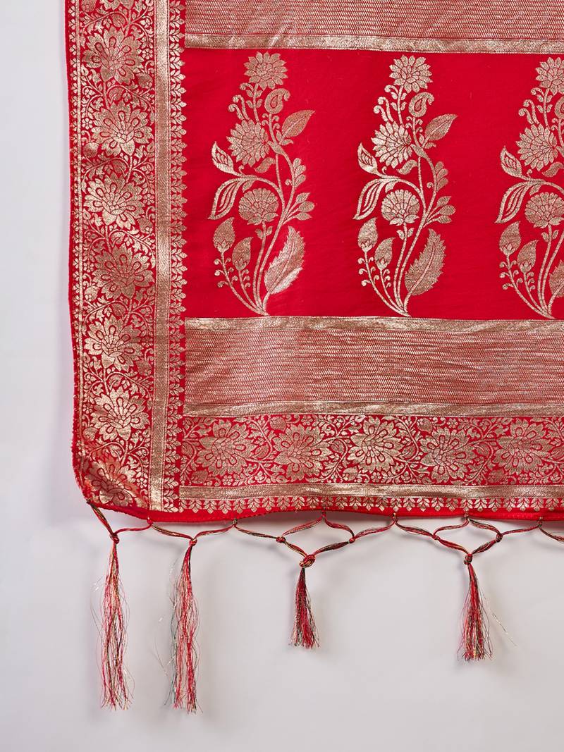 red Banarasi Dola Cotton Saree with Blouse