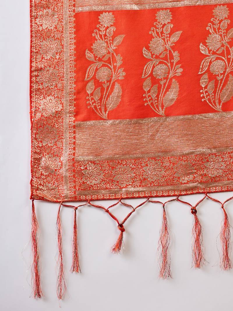 orange Banarasi Dola Cotton Saree with Blouse