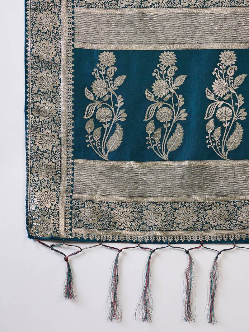 teal Banarasi Dola Cotton Saree with Blouse