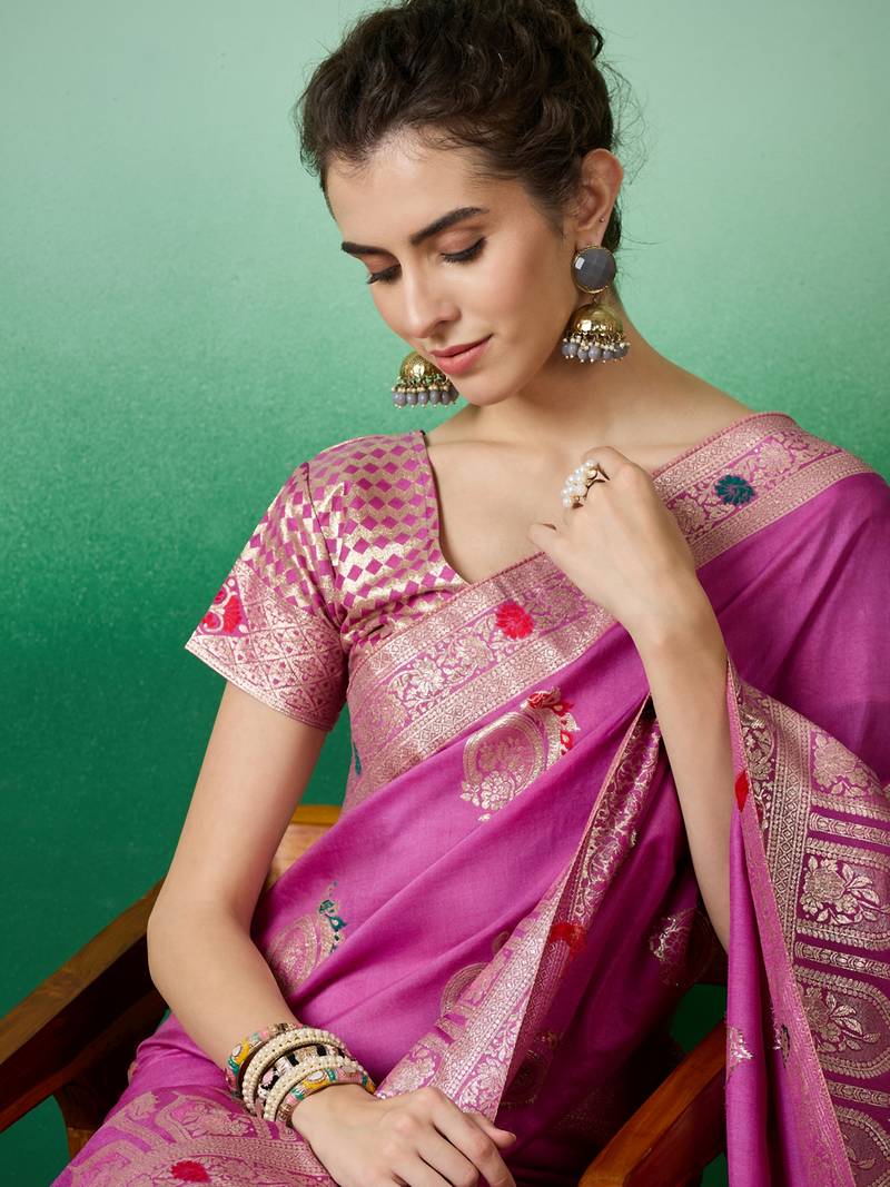 lavender Banarasi Dola Cotton Saree with Blouse