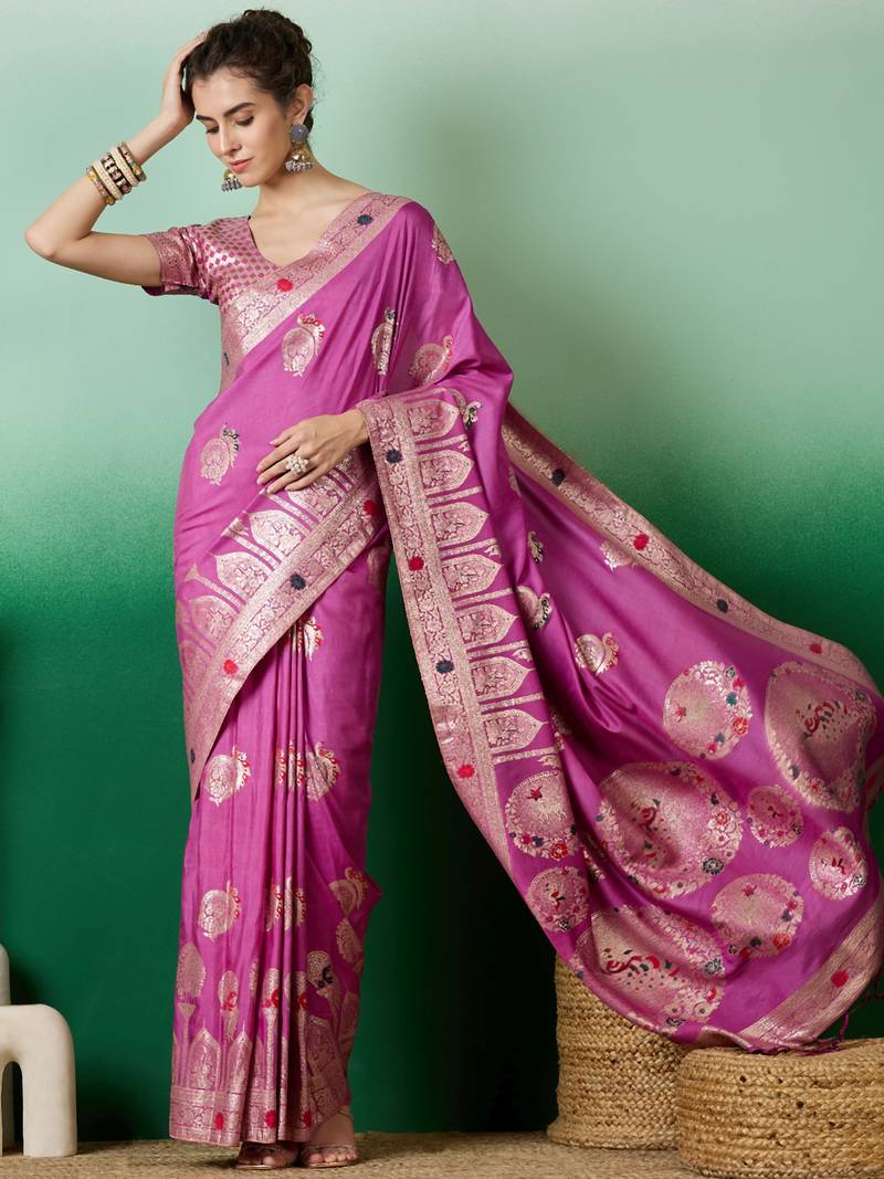 lavender Banarasi Dola Cotton Saree with Blouse