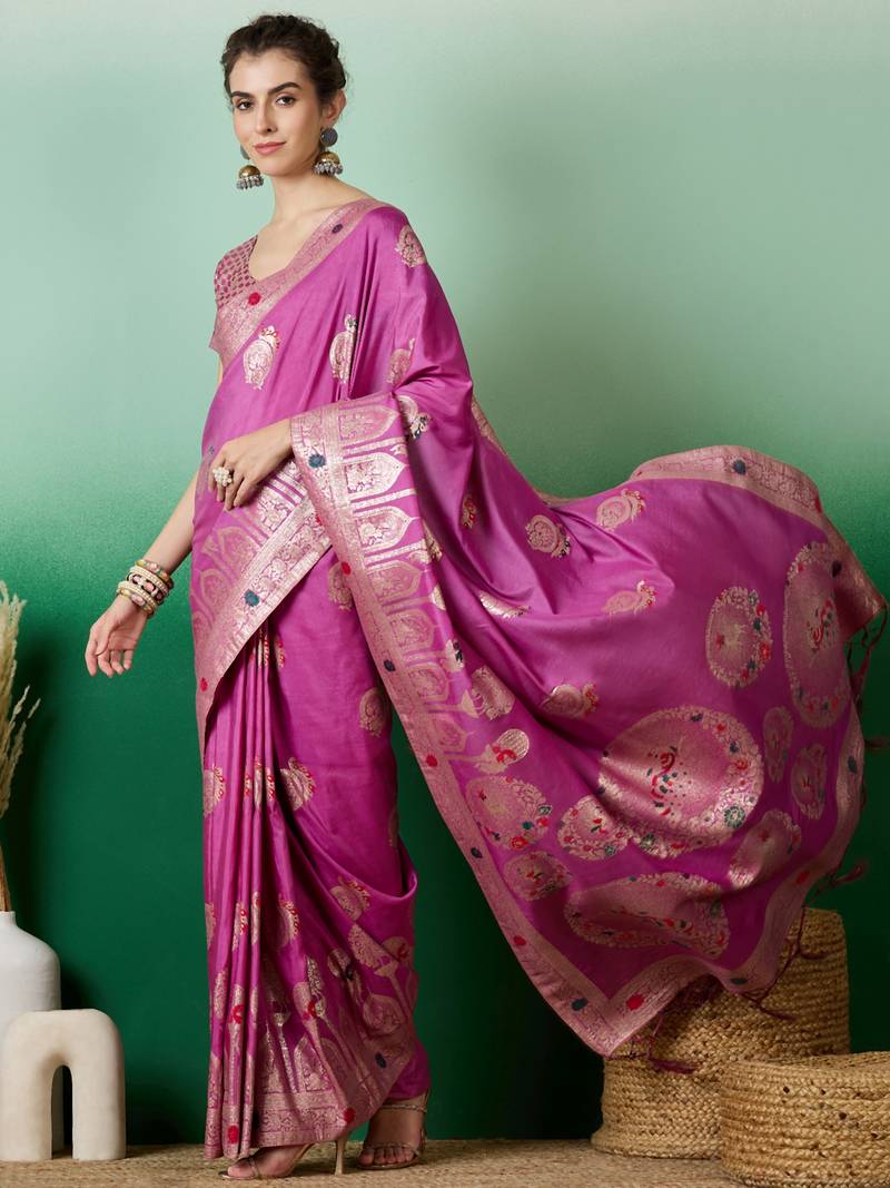 lavender Banarasi Dola Cotton Saree with Blouse