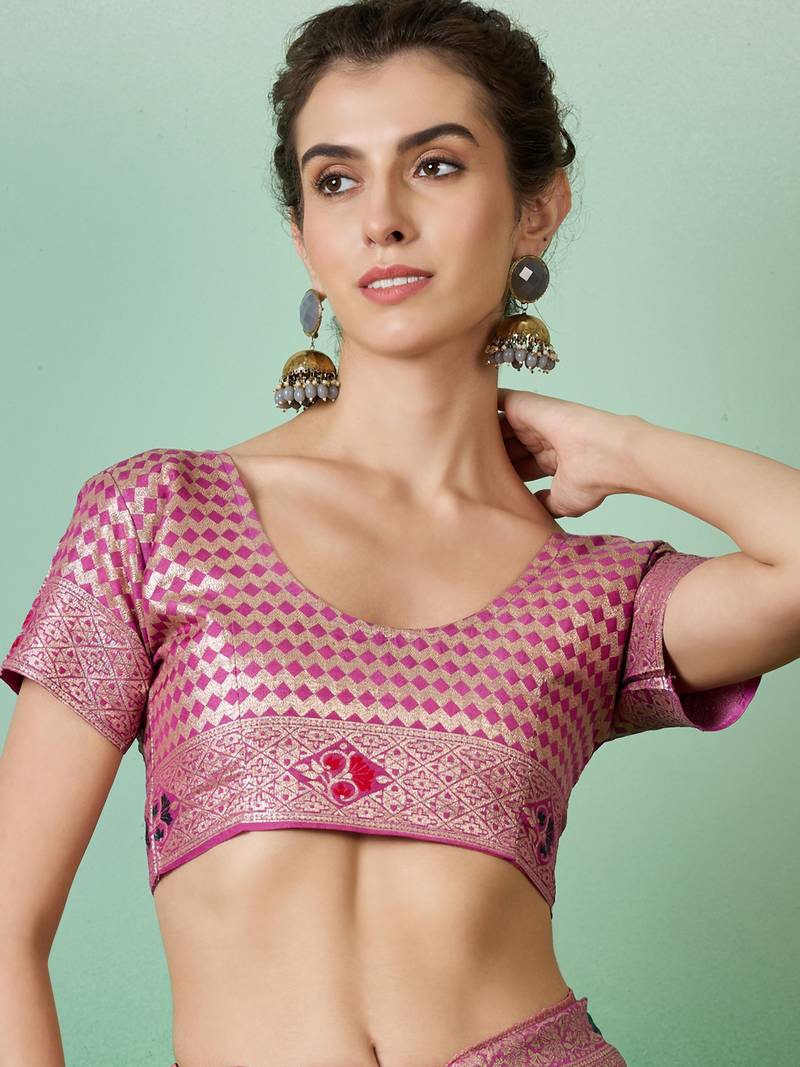 lavender Banarasi Dola Cotton Saree with Blouse