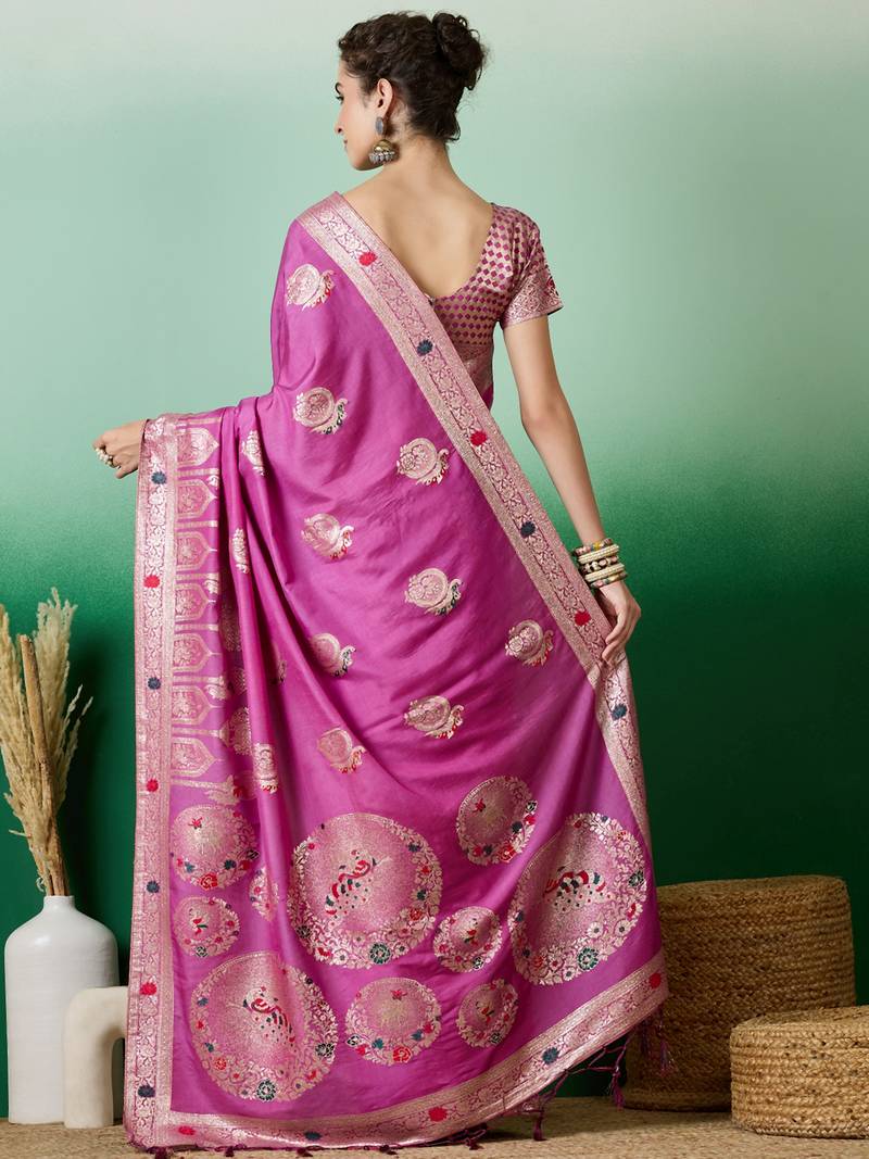 lavender Banarasi Dola Cotton Saree with Blouse