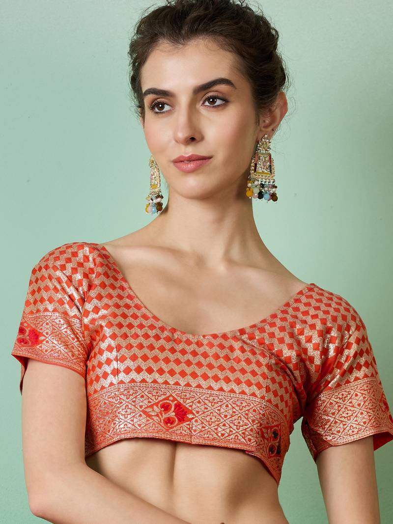 orange Banarasi Dola Cotton Saree with Blouse