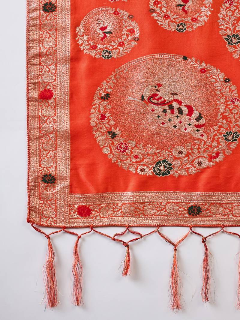 orange Banarasi Dola Cotton Saree with Blouse