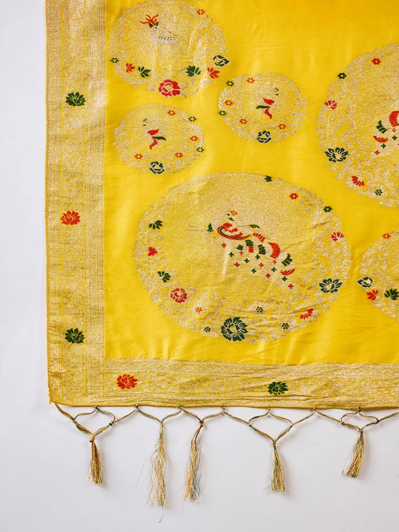 yellow Banarasi Dola Cotton Saree with Blouse