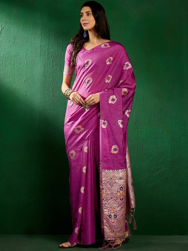 mauve Banarasi Dola Cotton Saree with Blouse