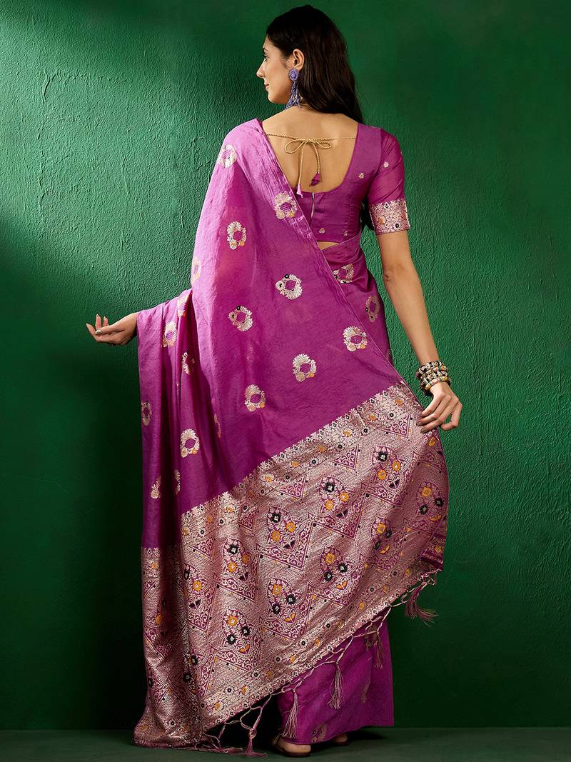 mauve Banarasi Dola Cotton Saree with Blouse