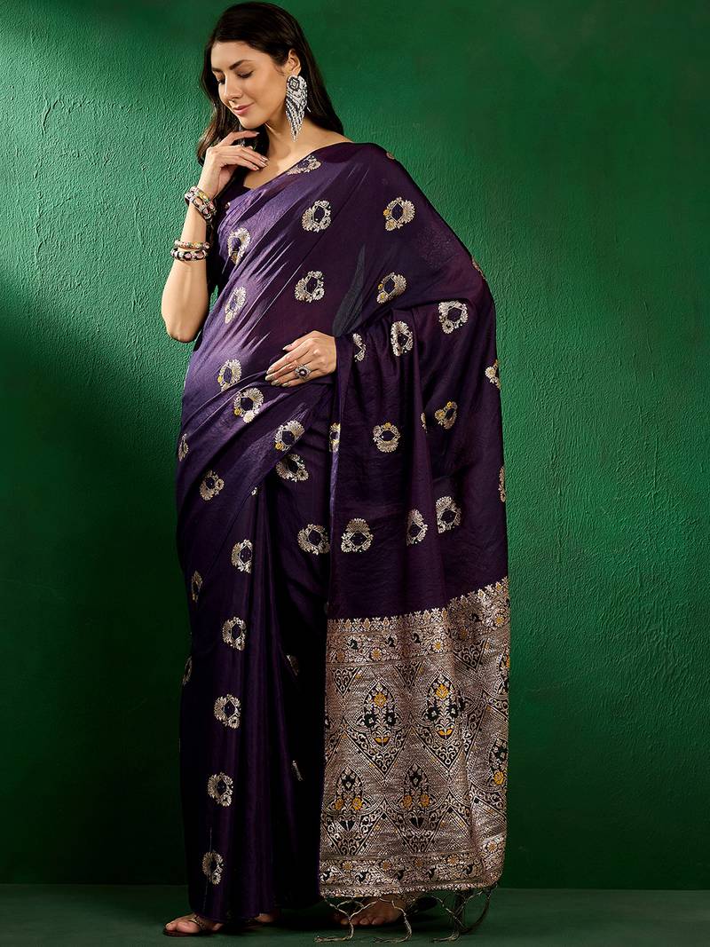 purple Banarasi Dola Cotton Saree with Blouse