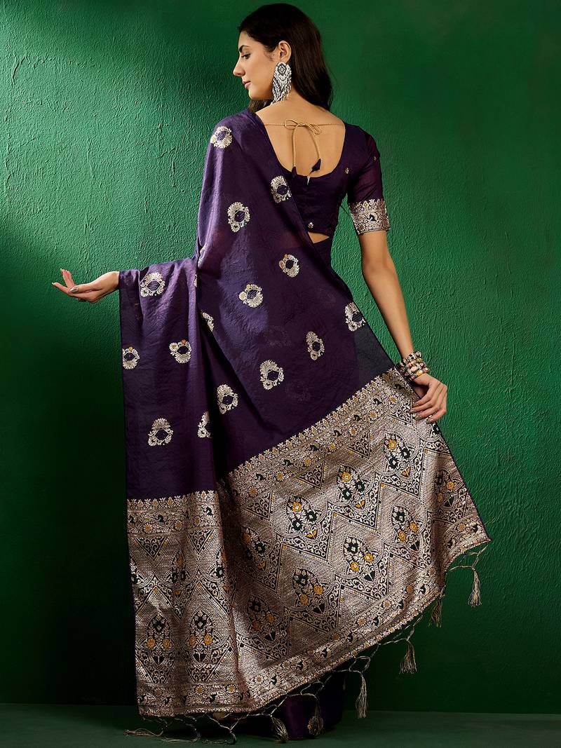 purple Banarasi Dola Cotton Saree with Blouse