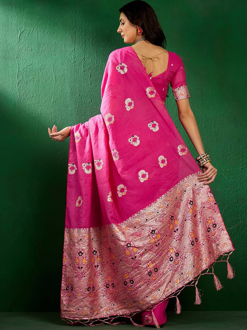 pink Banarasi Dola Cotton Saree with Blouse