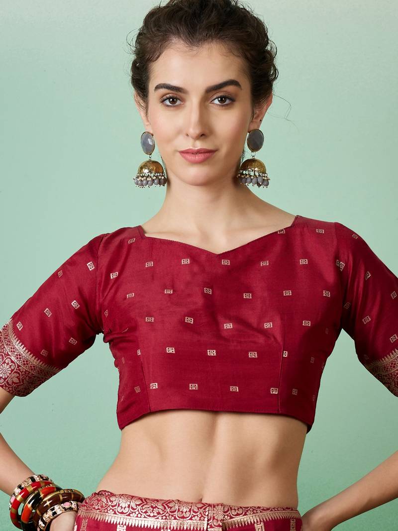 maroon Banarasi Dola Cotton Saree with Blouse